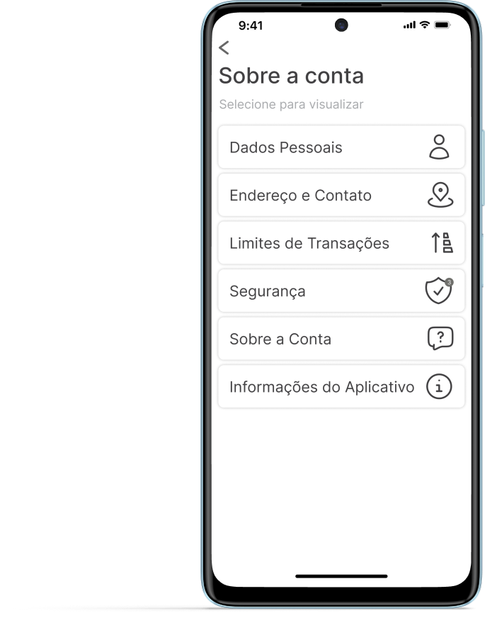 Tela da seção sobre a conta