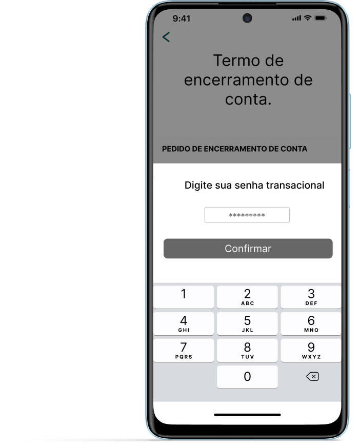 Tela de termo para encerramento da conta